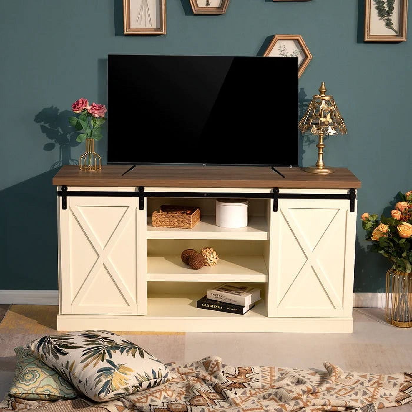 Sophia&William 55'' Sliding Barn Door Kitchen Sideboard Buffet Storage Cabinet-White