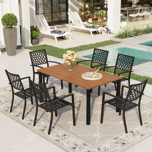 Sophia & William 7-Piece Outdoor Patio Dining Set Metal Teak Wood Table and Chairs Furniture Set