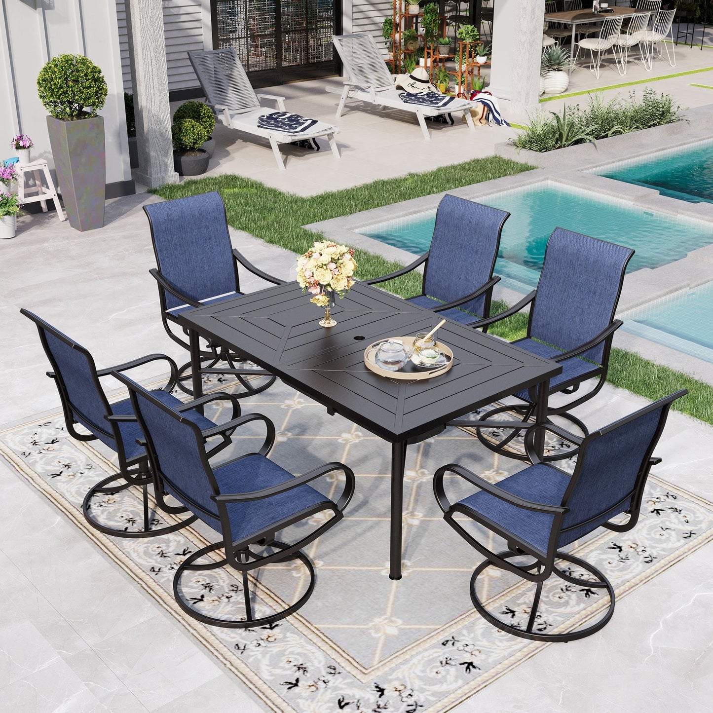 Sophia & William 7 Piece Outdoor Patio Dining Set Textilene Chairs and Table Furniture Set