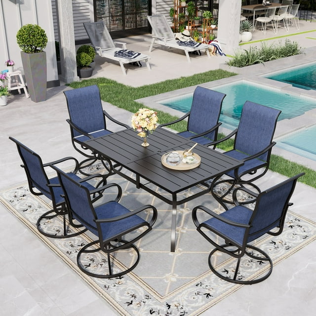 Sophia & William 7 Piece Outdoor Patio Dining Set Highback Textilene Chairs and Metal Table Furniture Set for 6, Blue