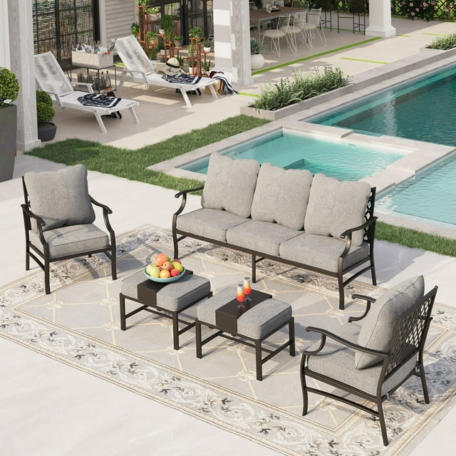 Sophia&William 7 Seat Patio Conversation Set Outdoor Sofa Furniture Set with Ottomans, Gray