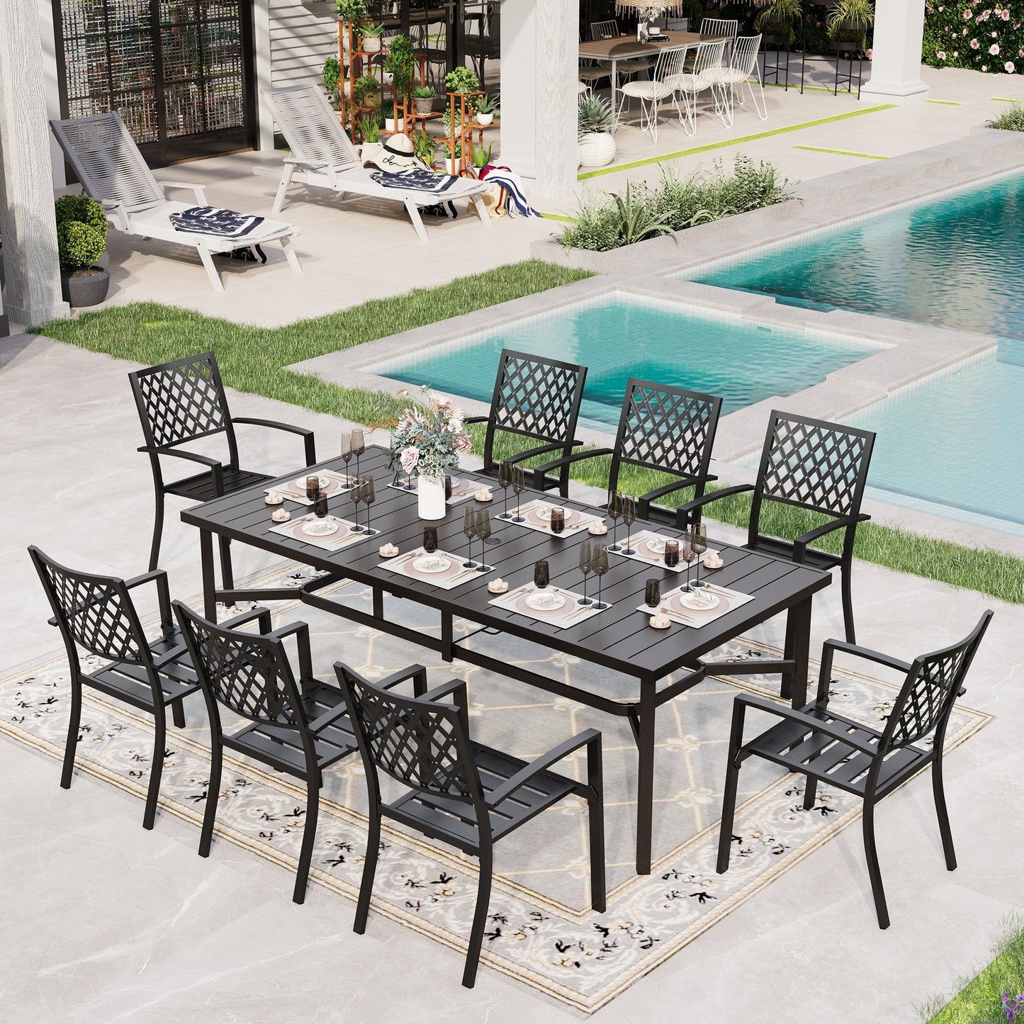 Sophia & William 9 Piece Patio Dining Set Outdoor Metal Furniture Set