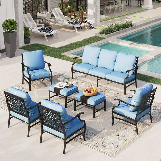 Sophia&William 9 Seat Patio Conversation Set Outdoor Sofa Furniture Set with Ottomans, Blue