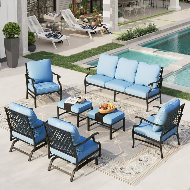 Sophia&William 9 Seat Patio Conversation Set Outdoor Sofa Furniture Set with Ottomans, Blue