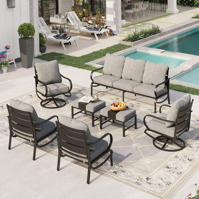 Sophia&William 9 Seat Patio Conversation Set Outdoor Sofa Furniture Set with Ottomans, Gray