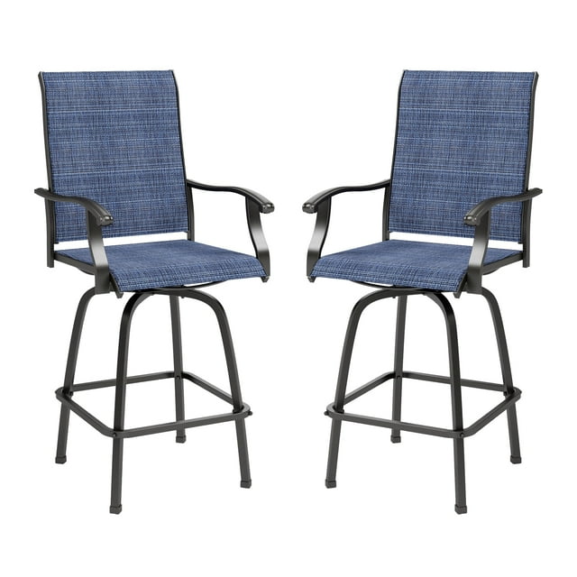 Sophia & William Outdoor Patio Metal Swivel Bar Stools Textilene Height Chairs Furniture Set of 2, Blue
