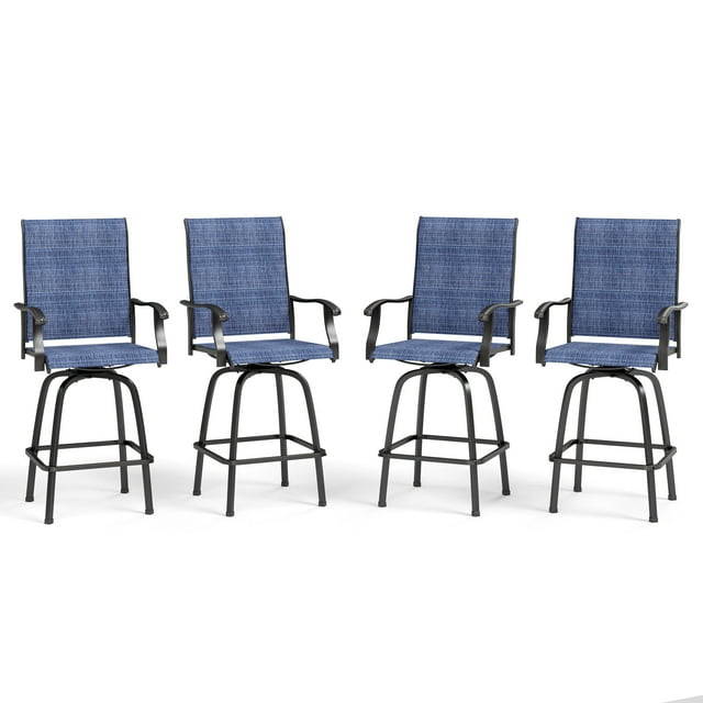 Sophia & William Outdoor Patio Metal Swivel Bar Stools Textilene Height Chairs Furniture Set of 4, Blue