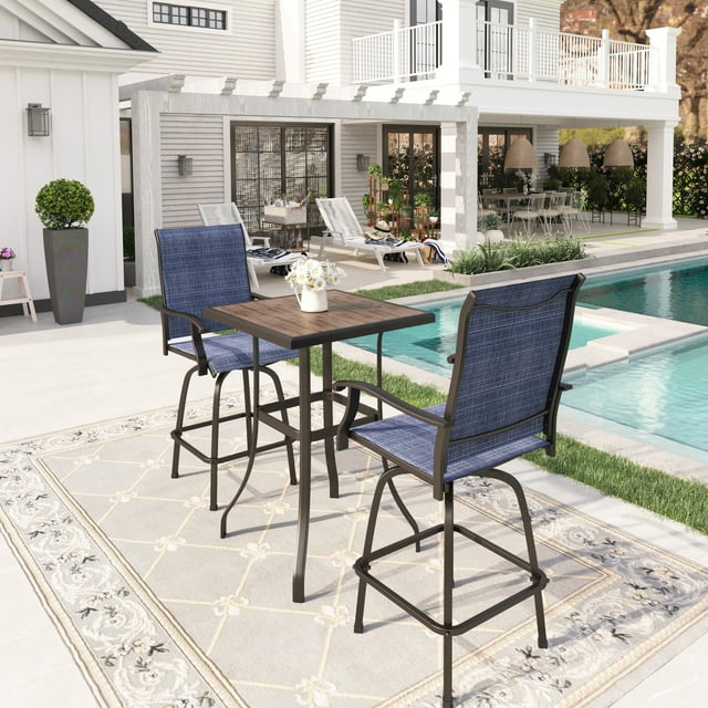 Sophia & William Patio Bar Set Outdoor Textilene Chairs & Height Table Furniture Bistro Set, Blue