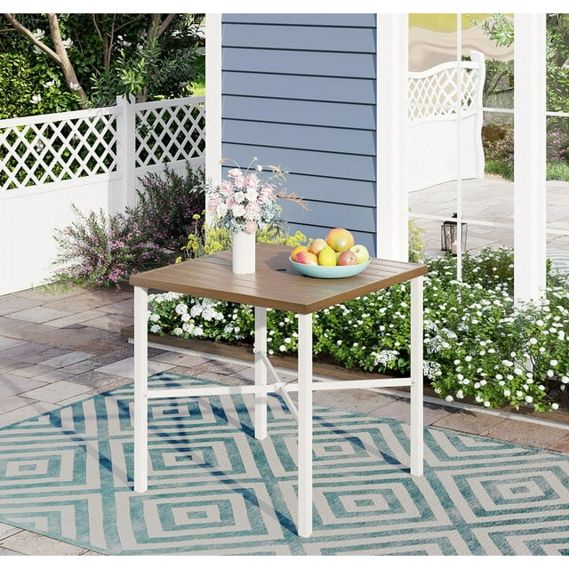 Sophia & William Patio Outdoor Bar Height Table 35.6" Square Metal Table with Umbrella Hole - White