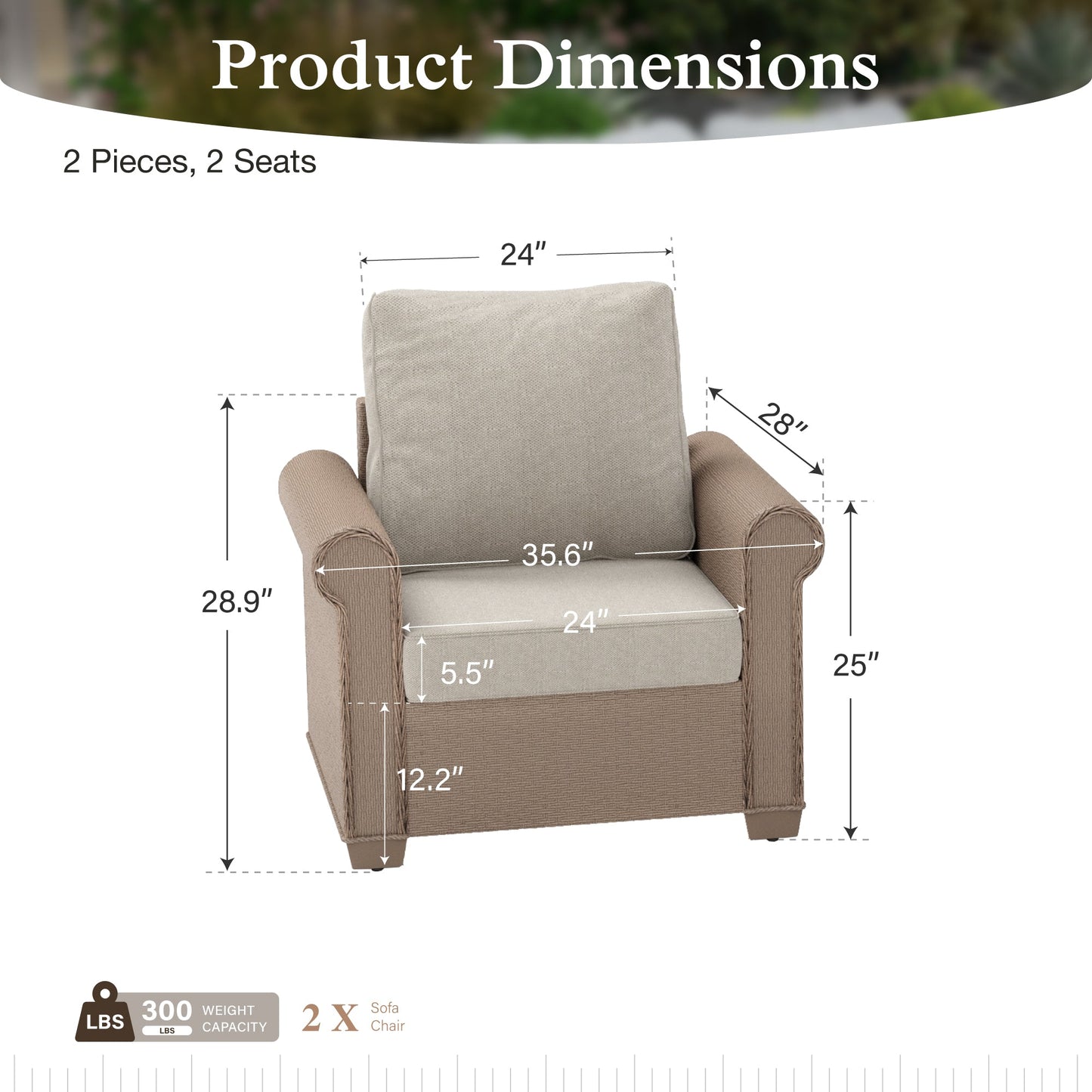 Sophia & William 2 Pieces Wicker Patio Furniture Set 2-Seat Outdoor Conversation Set with Cushions, Yellow & Beige