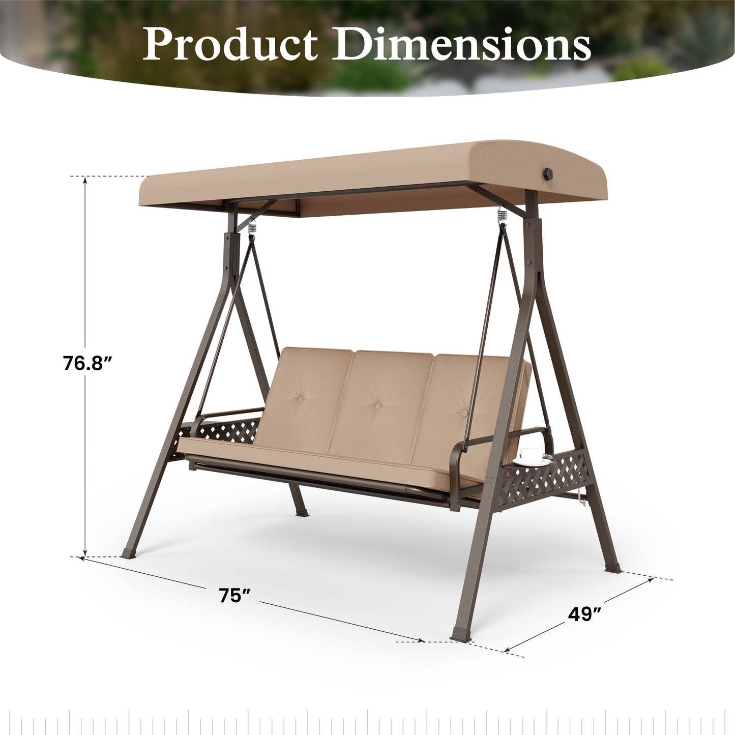 3-Seat Outdoor Converting Canopy Swing Glider Patio Hammock with Side Table - Beige