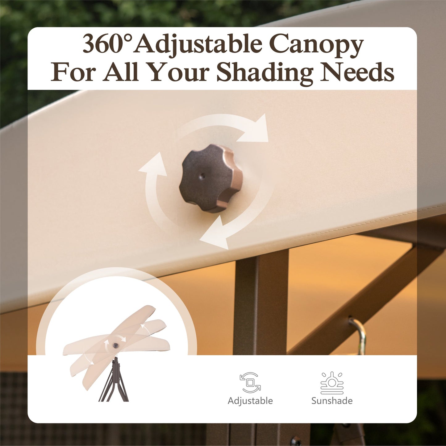3-Seat Outdoor Converting Canopy Swing Glider Patio Hammock with Side Table - Beige