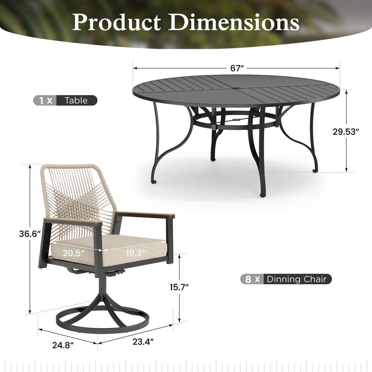 Sophia & William 9-Piece Outdoor Patio Dining Set Swivel Metal Wicker Chairs and Steel Round Table