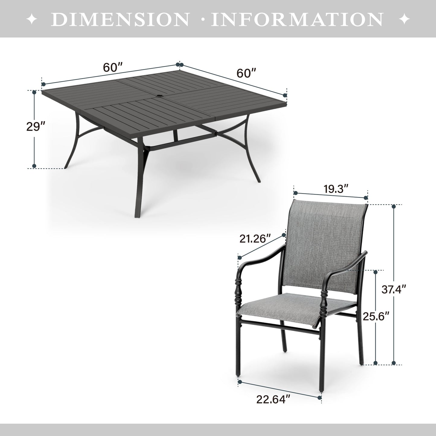 Alpha Joy Outdoor Patio Dining Set with 67 Rectangular Table & Textilene Chairs for 6