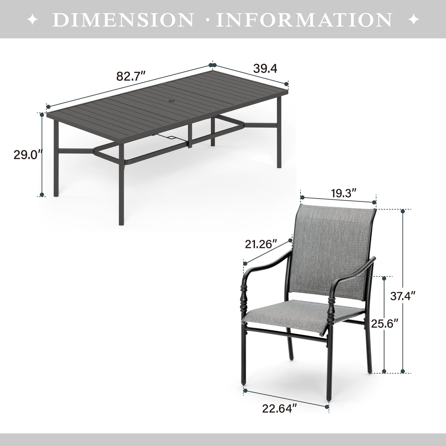 Alpha Joy Outdoor Patio Dining Set with 60 Square Table & Textilene Chairs for 8