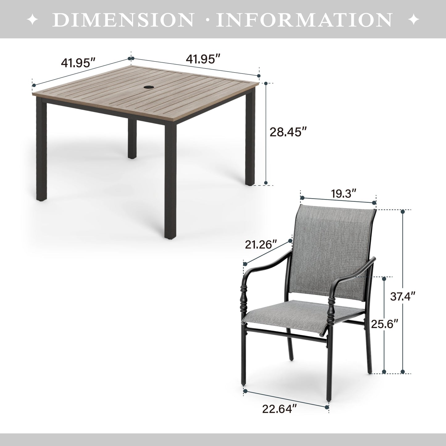 Alpha Joy Outdoor Patio Dining Set with 60 Rectangular Table & Textilene Chairs for 6