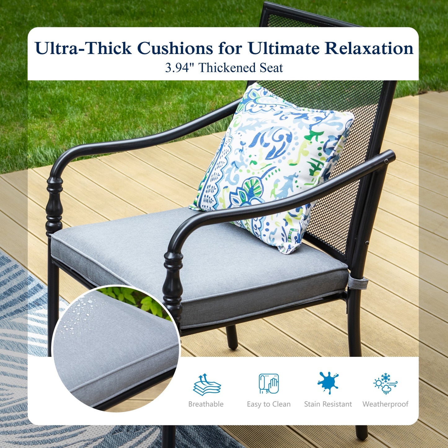 Sophia & William 5 Piece Patio Metal Dining Set Square Table and 4 Mesh Chairs