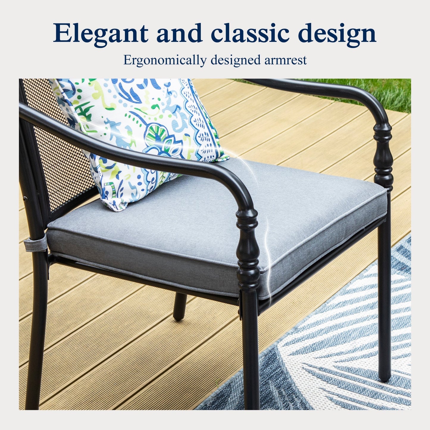 Sophia & William 5 Piece Patio Metal Dining Set Square Table and 4 Stackable Mesh Chairs