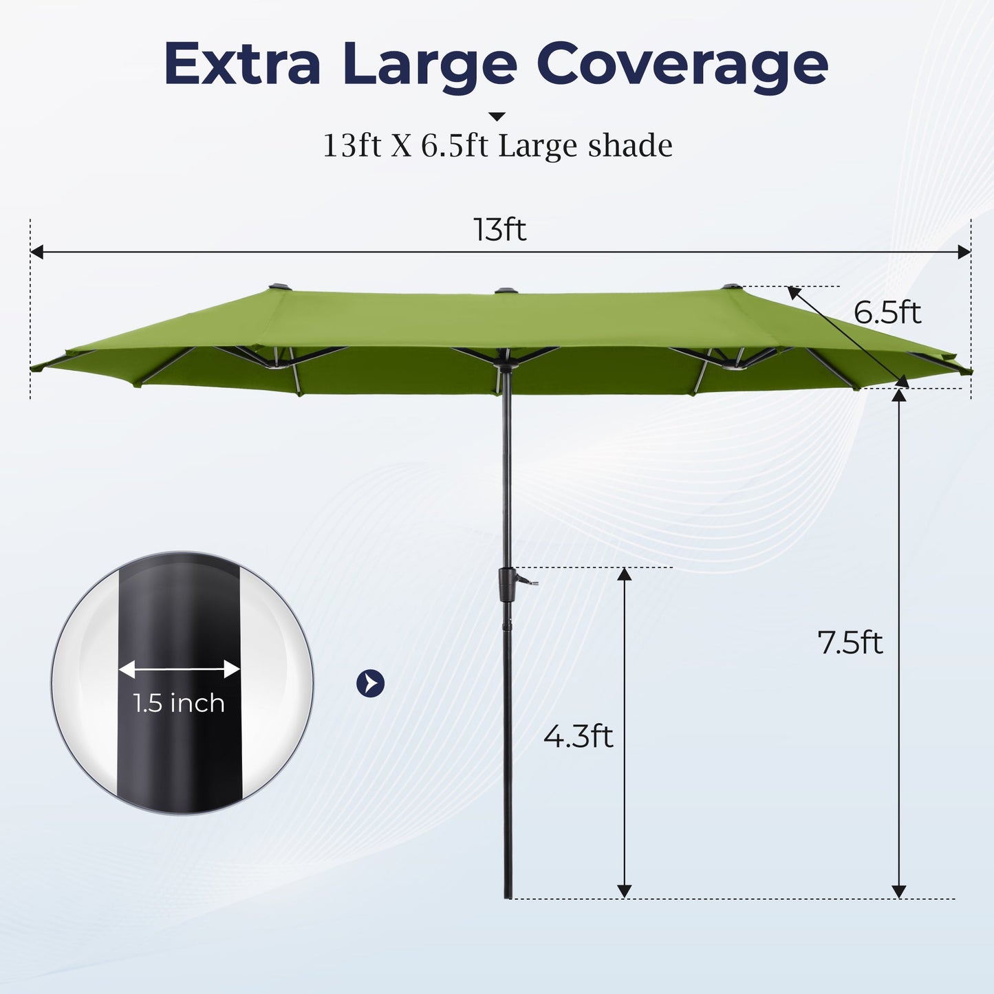 Alpha Joy 13x6.5ft Double-Sided Extra Large Outdoor Patio Market Rectangle Umbrella with Crank Handle, Lime Green