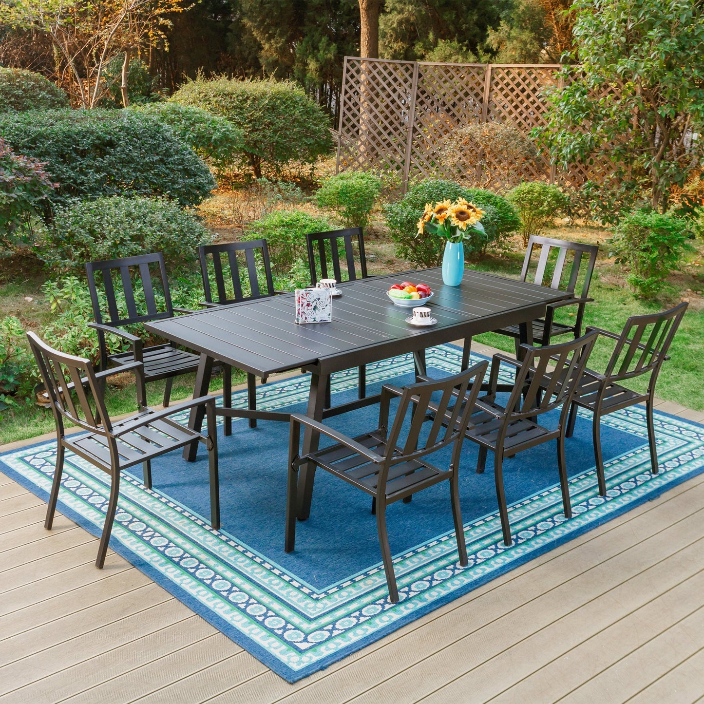 Sophia & William 9 Pieces Metal Outdoor Patio Dining Set with Extendable Table - Black