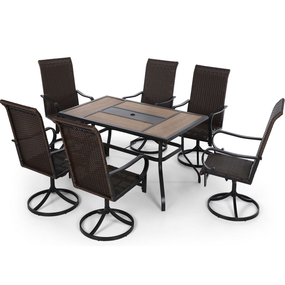 Sophia & William 7 Peices Outdoor Patio Dining Set Rattan Dining Chairs and Wood Like Table Set Suitable for 6 People