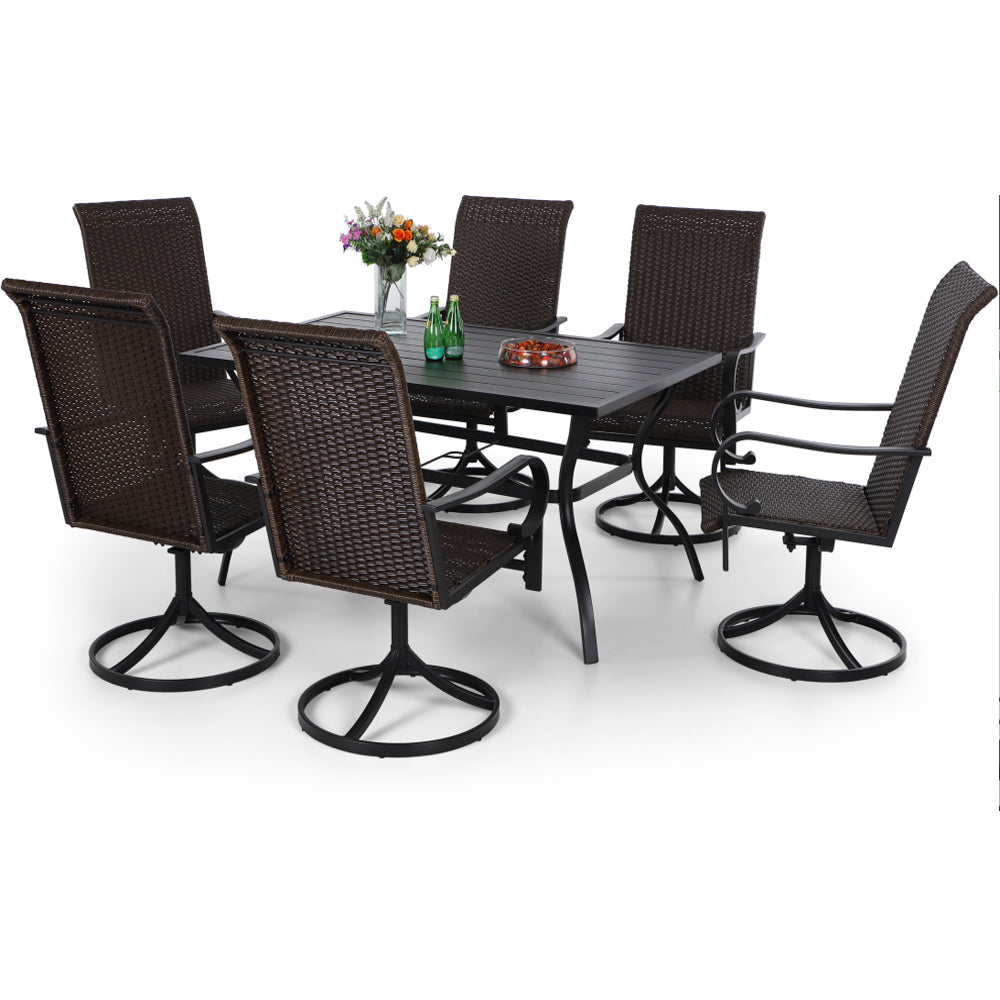 Sophia & William 7 Piece Metal Outdoor Patio Dining Bistro Sets Outdoor Table and Chairs with 6 Rattan Dining Chairs and 60" x 38" Rectangle Table Suitable for 6 People