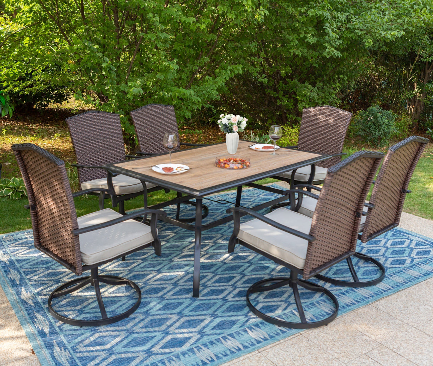 Sophia & William 7 Pieces Patio Dining Set Metal Chairs & Umbrella Table
