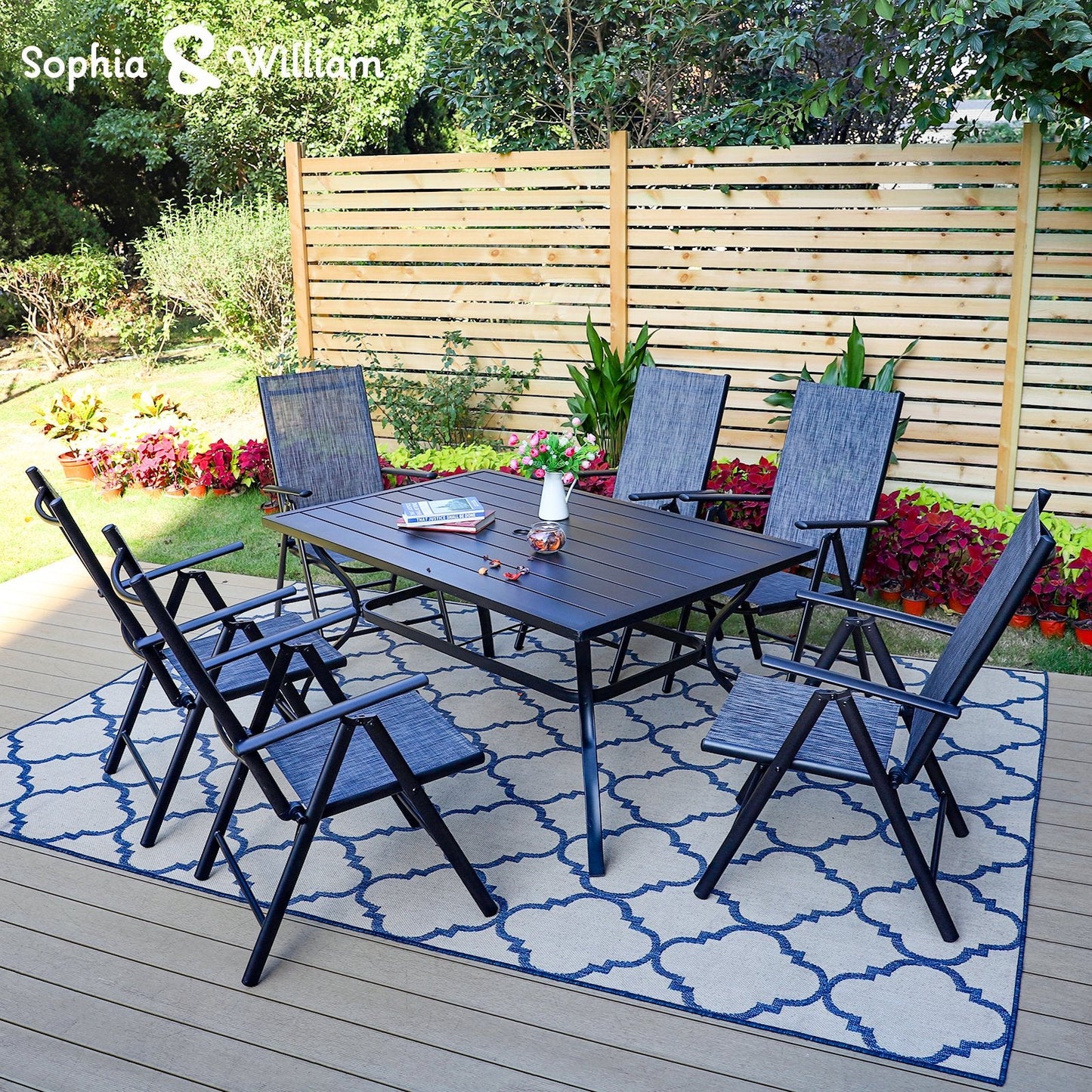 Sophia&William 7Pcs Patio Dining Set Metal Table and Chairs Set for 6 People - Gray