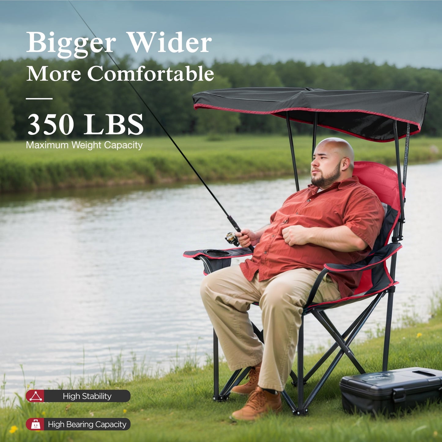 Sophia & William Oversized Camping Chair Outdoor Portable Folding Chair Heavy-Duty Steel Frame Support 350 Lbs, Gray