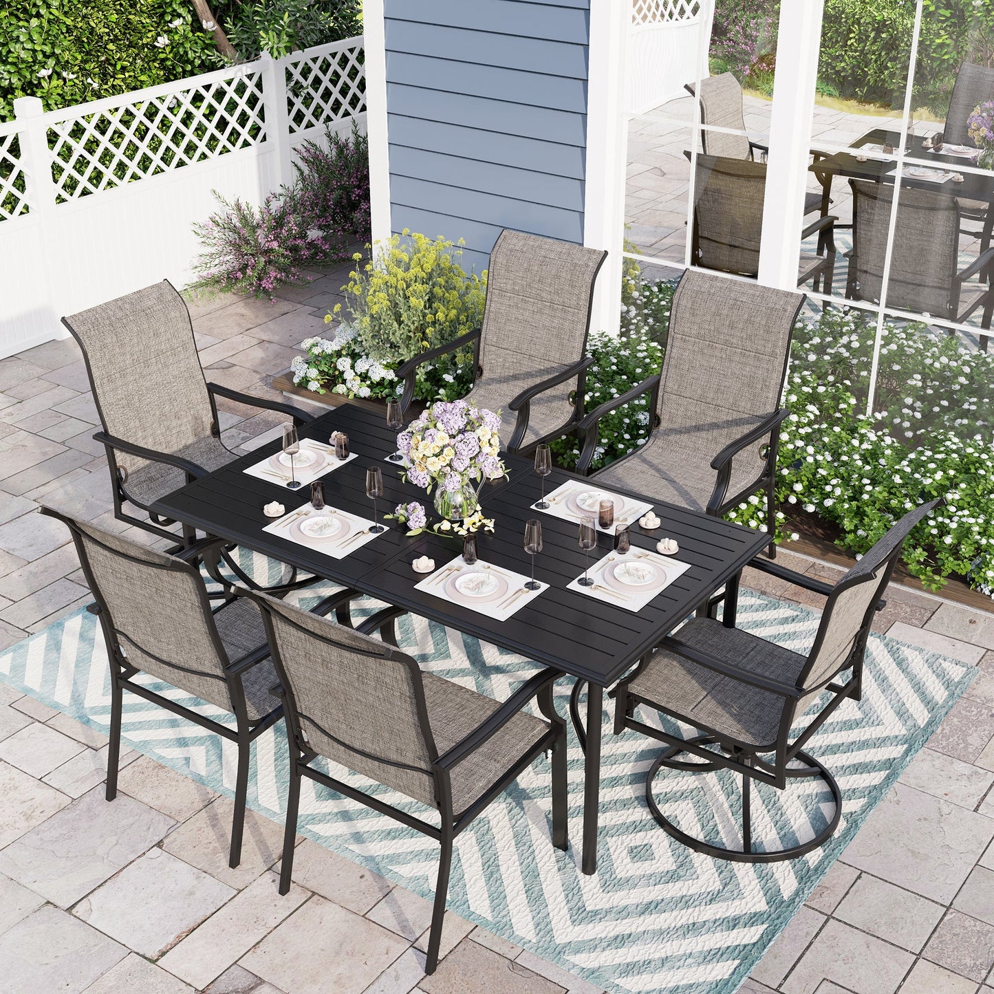 Sophia & William 7 Piece Outdoor Patio Dining Set Metal Table with Highback Textilene Chairs