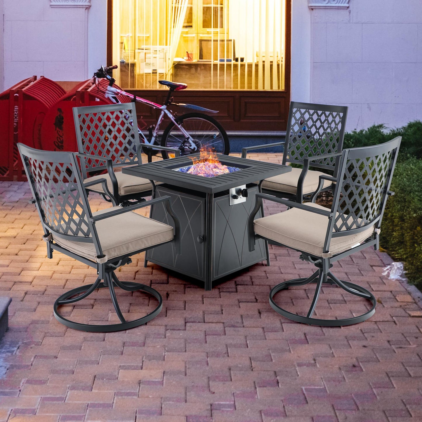 Sophia & William 5 Pcs Metal Patio Dining Set with Gas Fire Pit Table