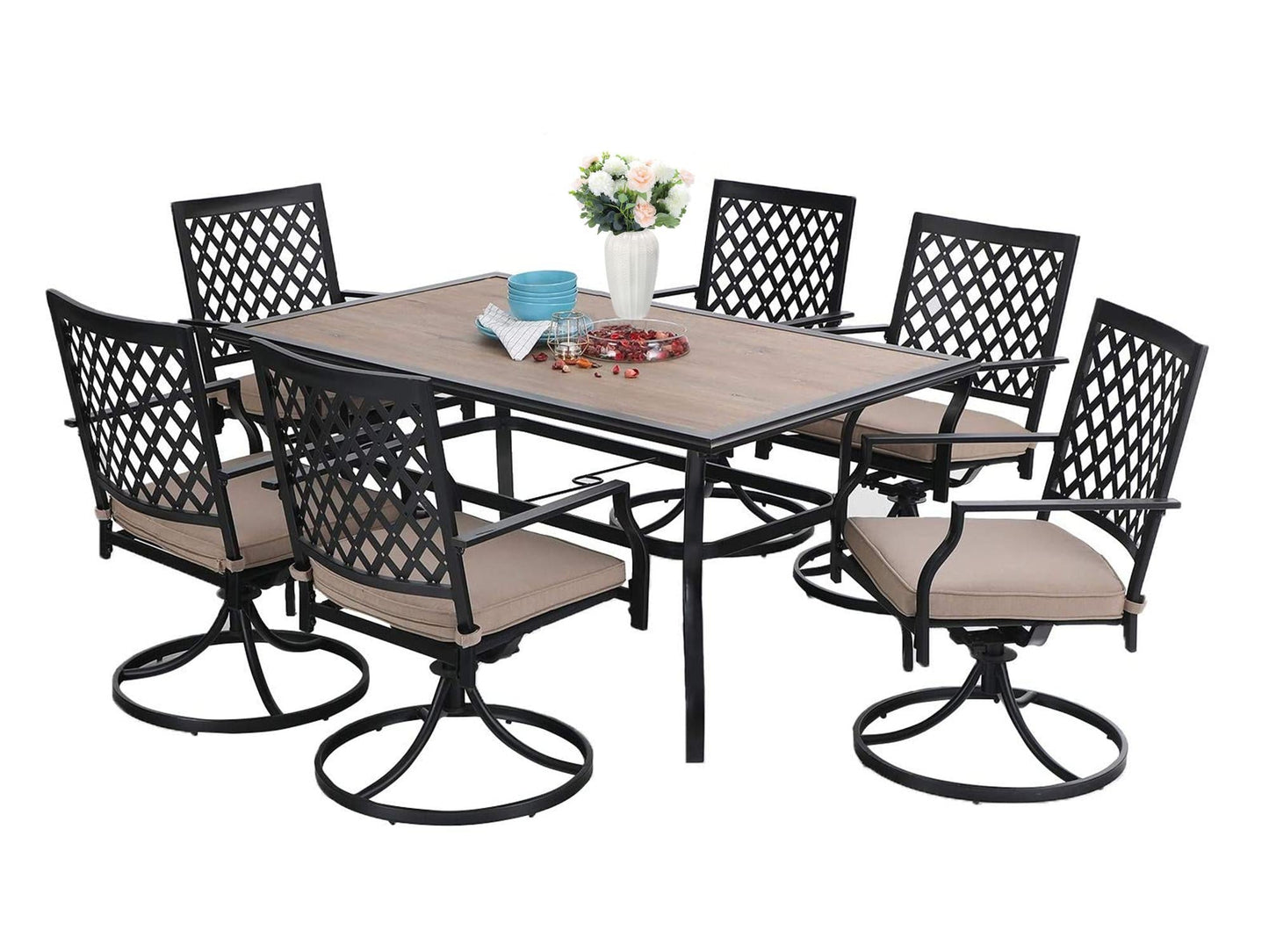 Sophia & William 7 Peices Outdoor Patio Dining Set Swivel Chairs and Table Set