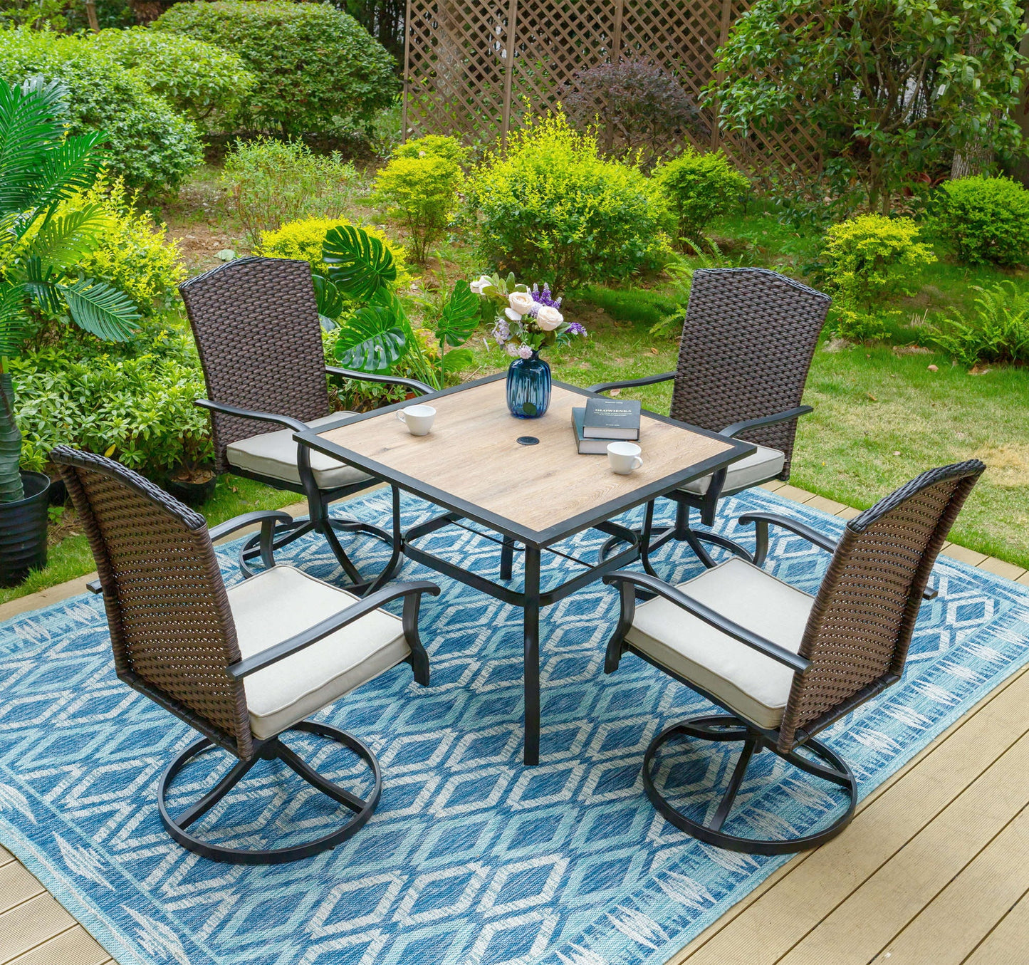 Sophia & William 5 Pieces Patio Dining Set Metal Chairs & Umbrella Table