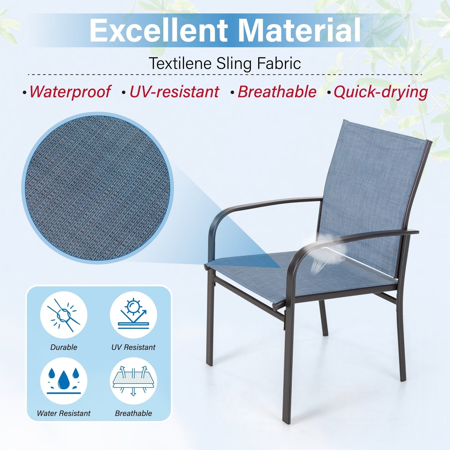 Sophia & William 7 Piece Patio Metal Dining Set Expandable Patio Dining Table and 6 Blue Textilene Chairs