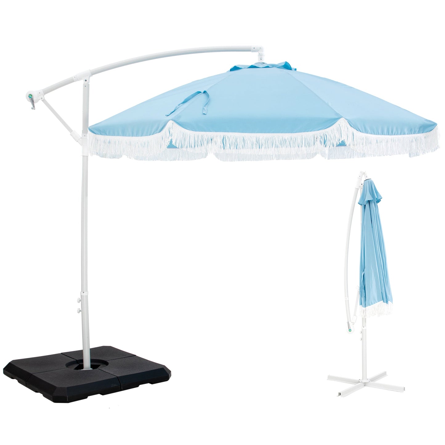 Sophia & William 9ft Patio Offset Hanging Umbrella with Tassel, Light Blue
