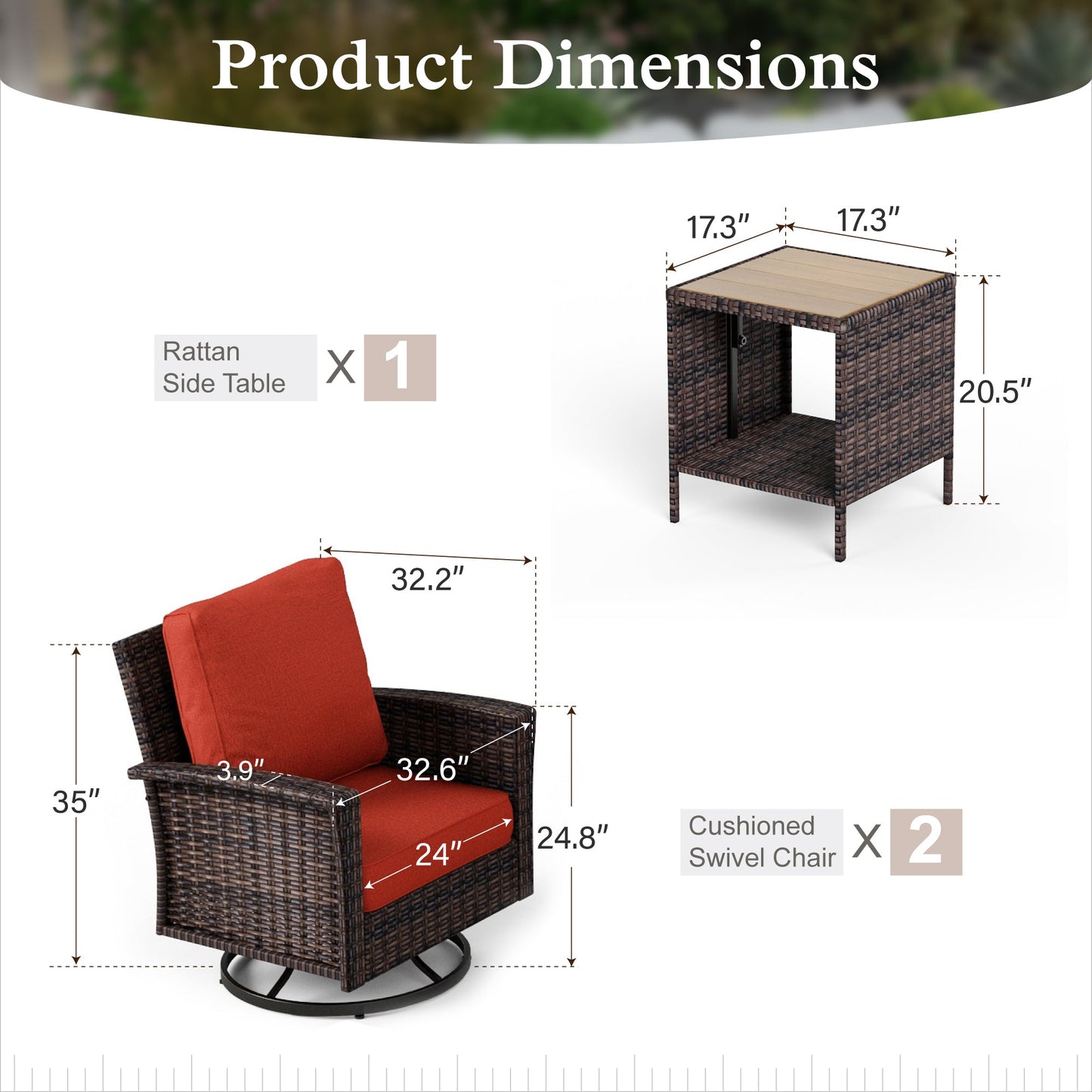 Sophia & William 3 Pieces Patio Chairs Set with Side Table Wicker Outdoor Bistro Set, Red