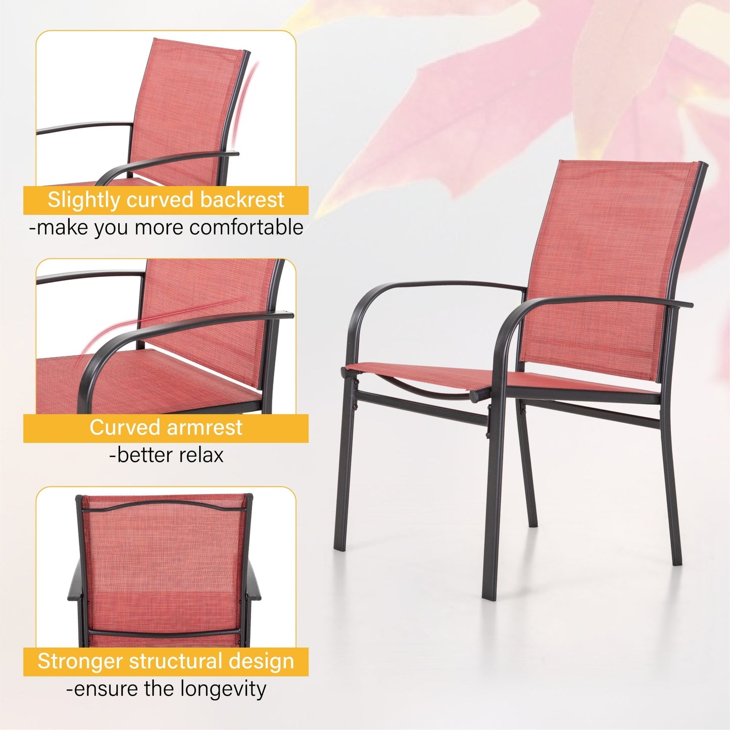 Sophia & William 7 Piece Patio Metal Dining Set Expandable Patio Dining Table and 6 Red Textilene Chairs