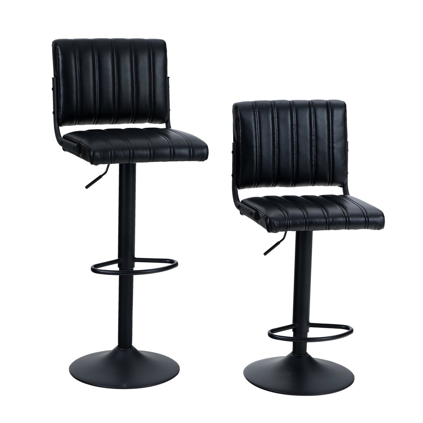 Sophia&William Adjustable Armless Bar Stools Swivel Faux Leather Barstools Set of 2, Black