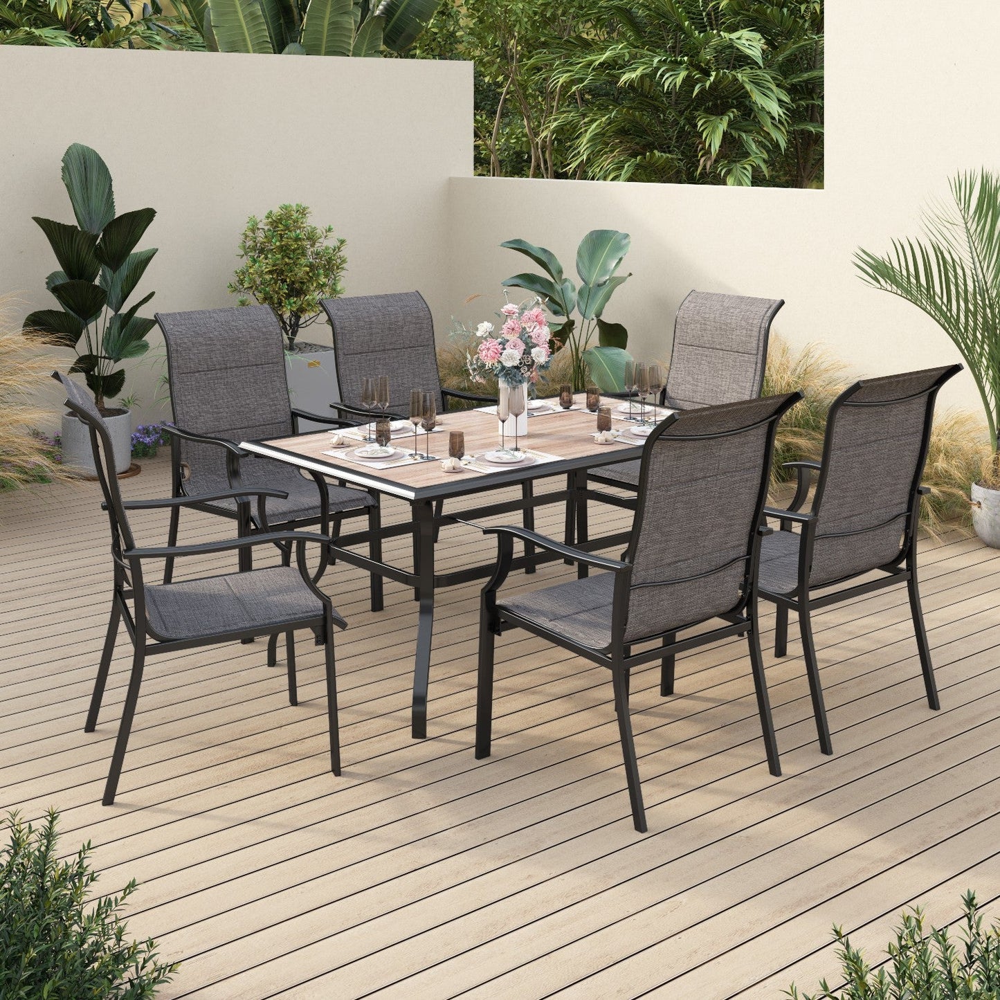 Sophia & William 7 Pieces Metal Patio Dining Set for 6 People Outdoor Chairs Table Set