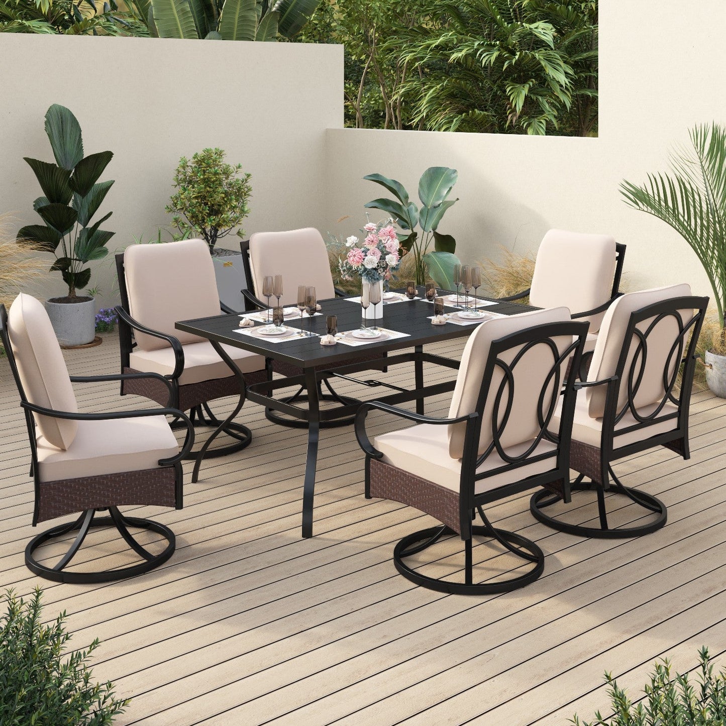 Sophia&William 7-Piece Outdoor Patio Dining Set Cushioned Chairs and Steel Table