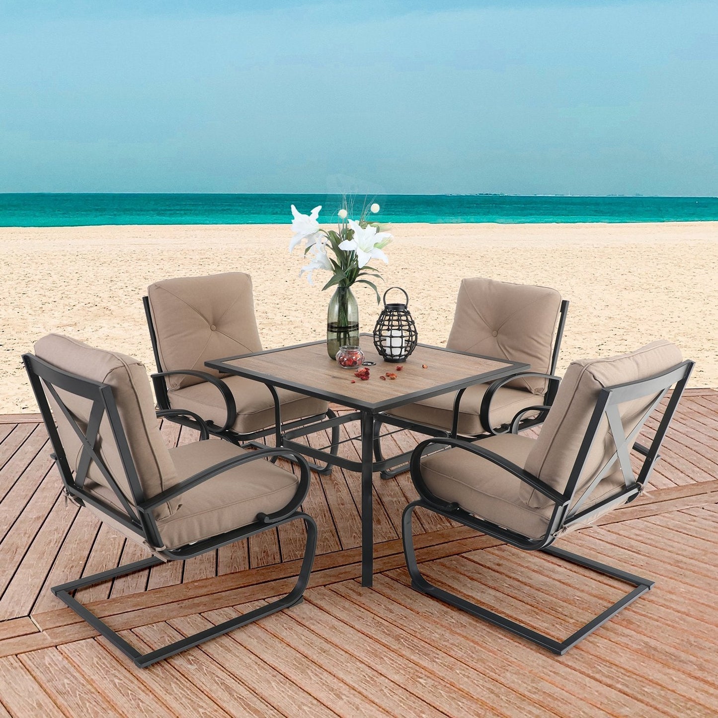Sophia&William 5-Piece Patio Dining Set Steel Frame Cushion Padded Conversation Set, Beige