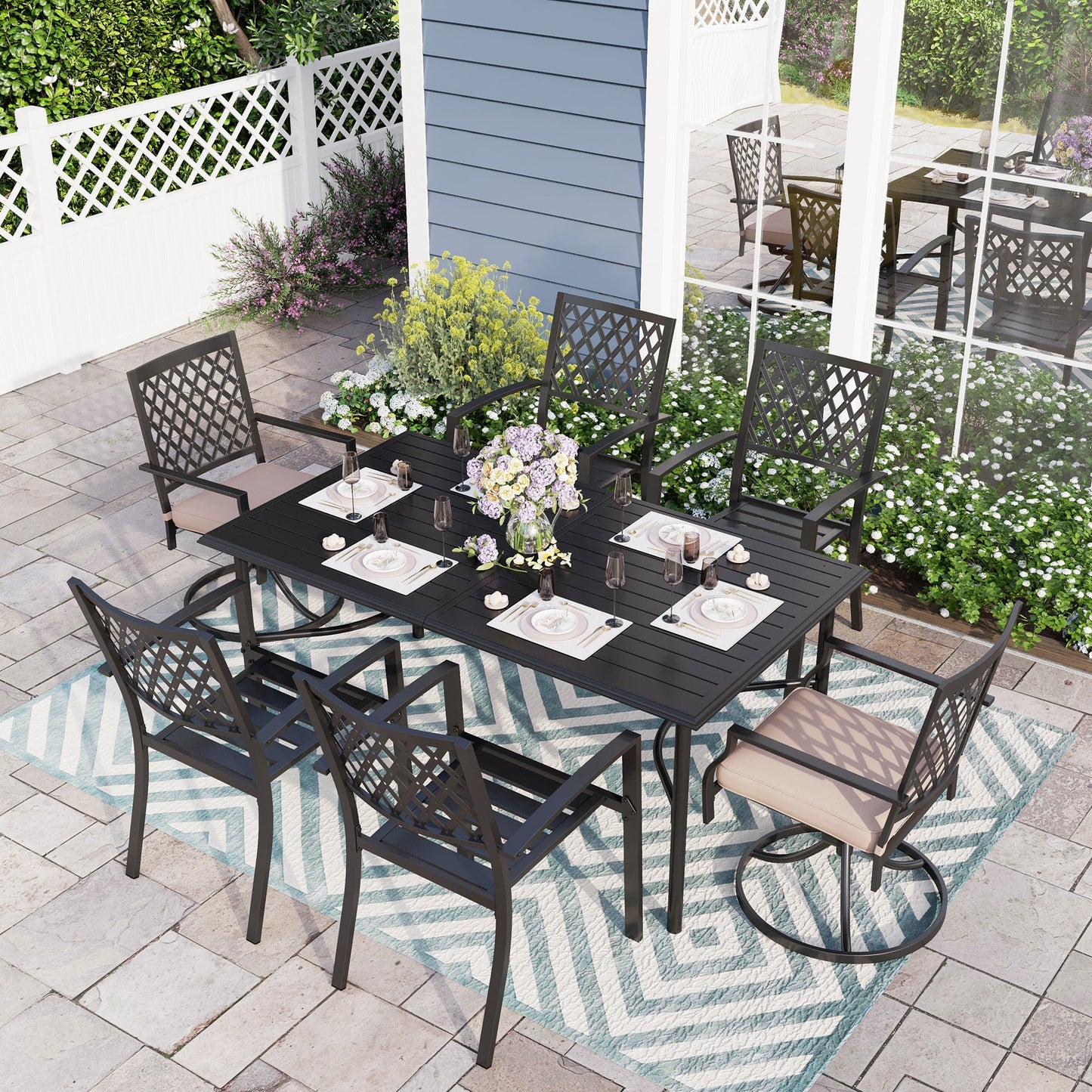 Sophia & William 7 Piece Patio Dining Set Modern Metal Furniture with Stackable/Swivel Chairs