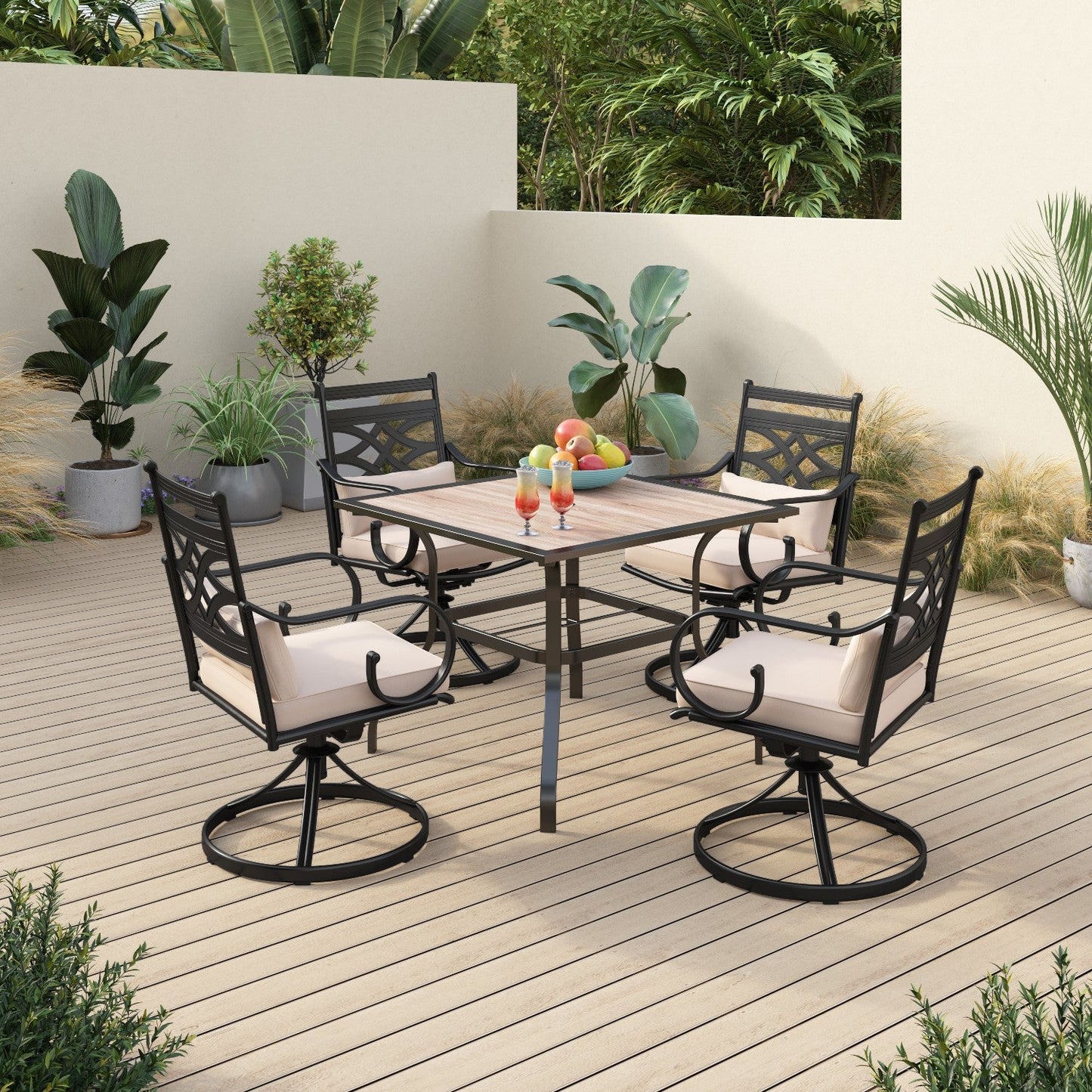 Sophia&William 5-Piece Outdoor Patio Dining Set Cushioned Swivel Chairs and Steel Table