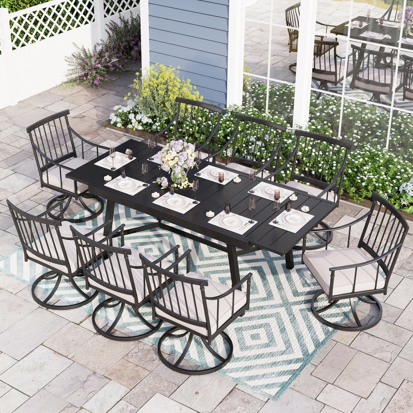 Sophia & William 9-Piece Metal Patio Dining Set Swivel Chairs and Extendable Table Set