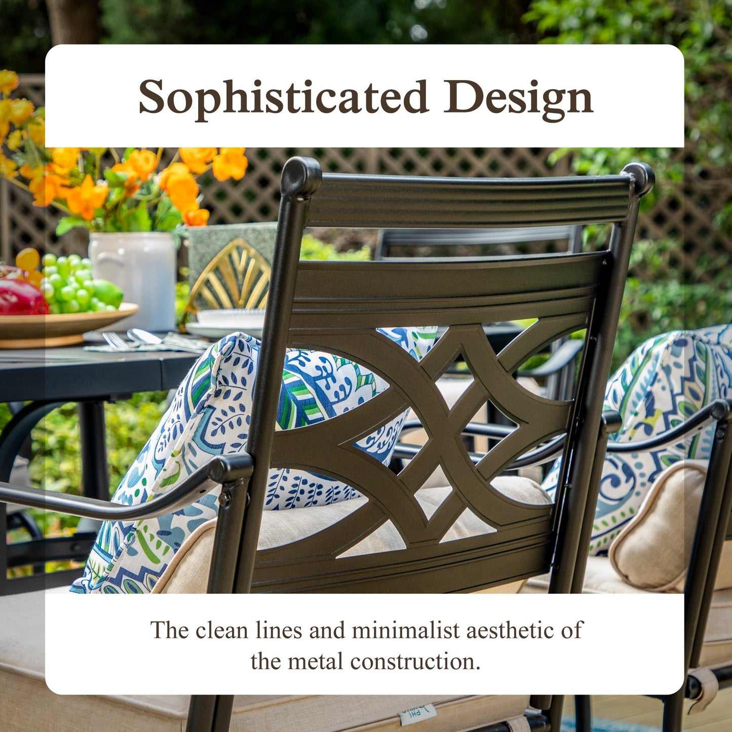 Alpha Joy 8-Piece Outdoor Patio Dining Set with 13 ft Navy Blue Umbrella, Cushioned Chairs & Metal Table for 6