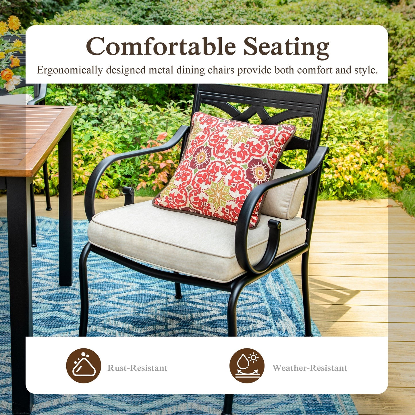 Alpha Joy 8-Piece Outdoor Patio Dining Set with 13 ft Navy Blue Umbrella, Cushioned Chairs & Metal Table for 6