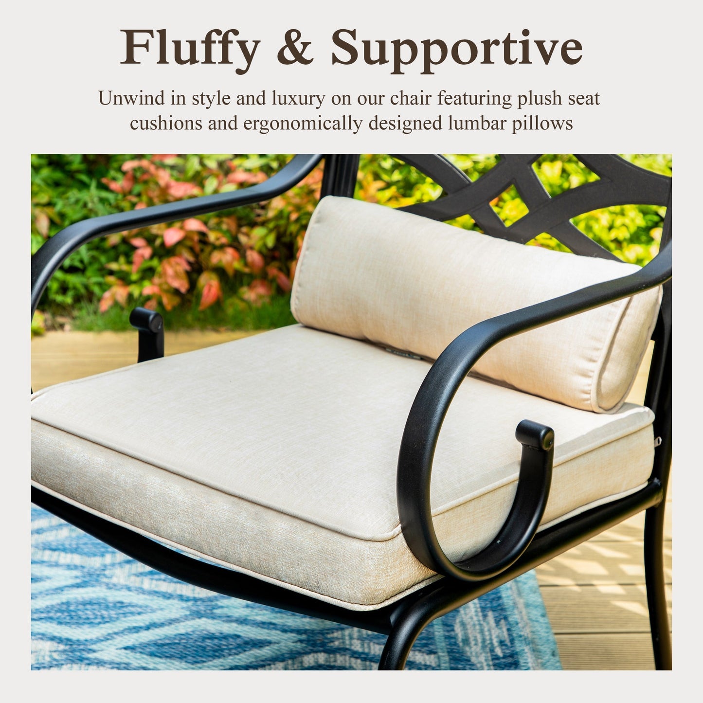 Alpha Joy 8-Piece Outdoor Patio Dining Set with 13 ft Navy Blue Umbrella, Cushioned Chairs & Metal Table for 6