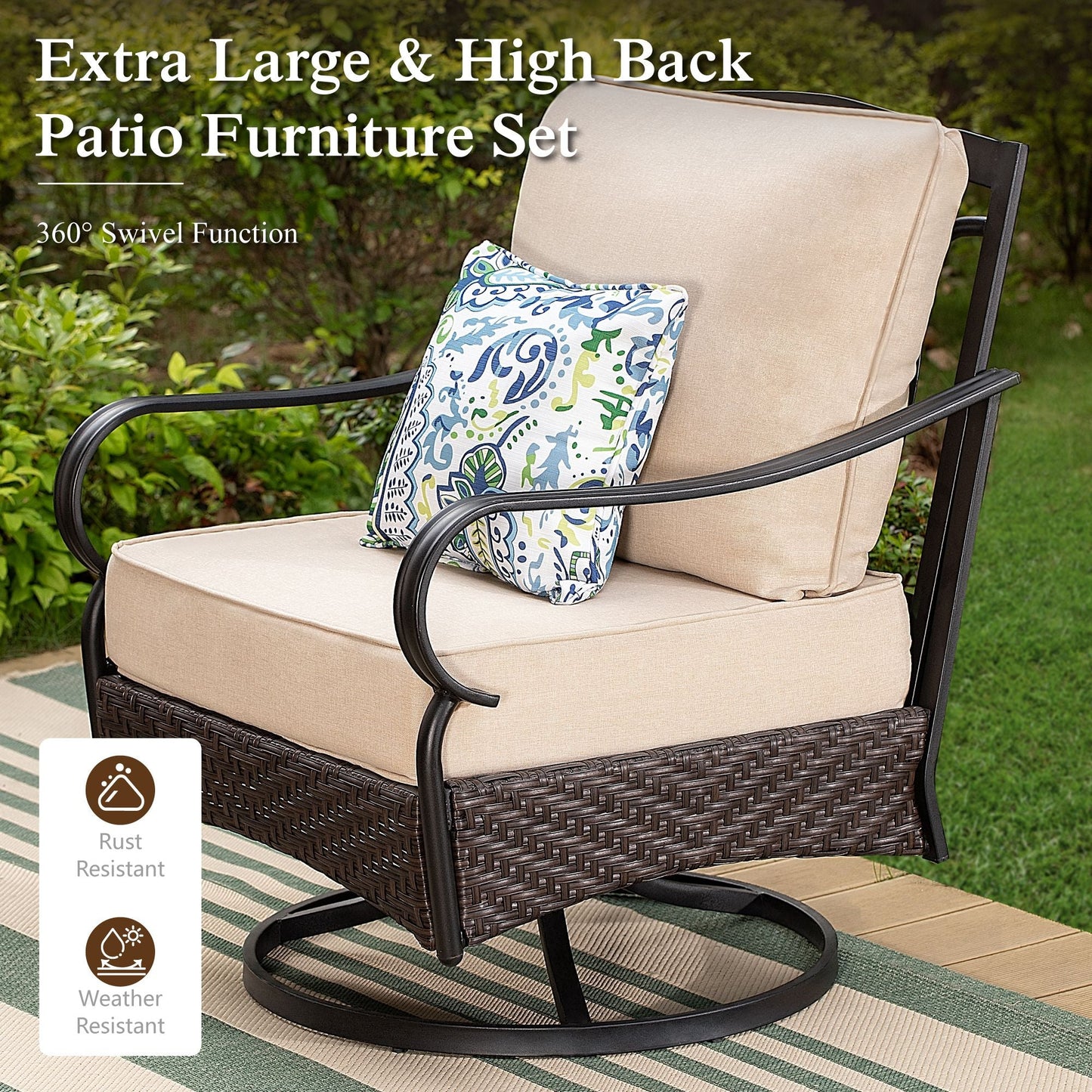 Sophia & William 5 Piece Metal Outdoor Conversation Set 7-Seat Patio Furniture Set with Swivel Chairs