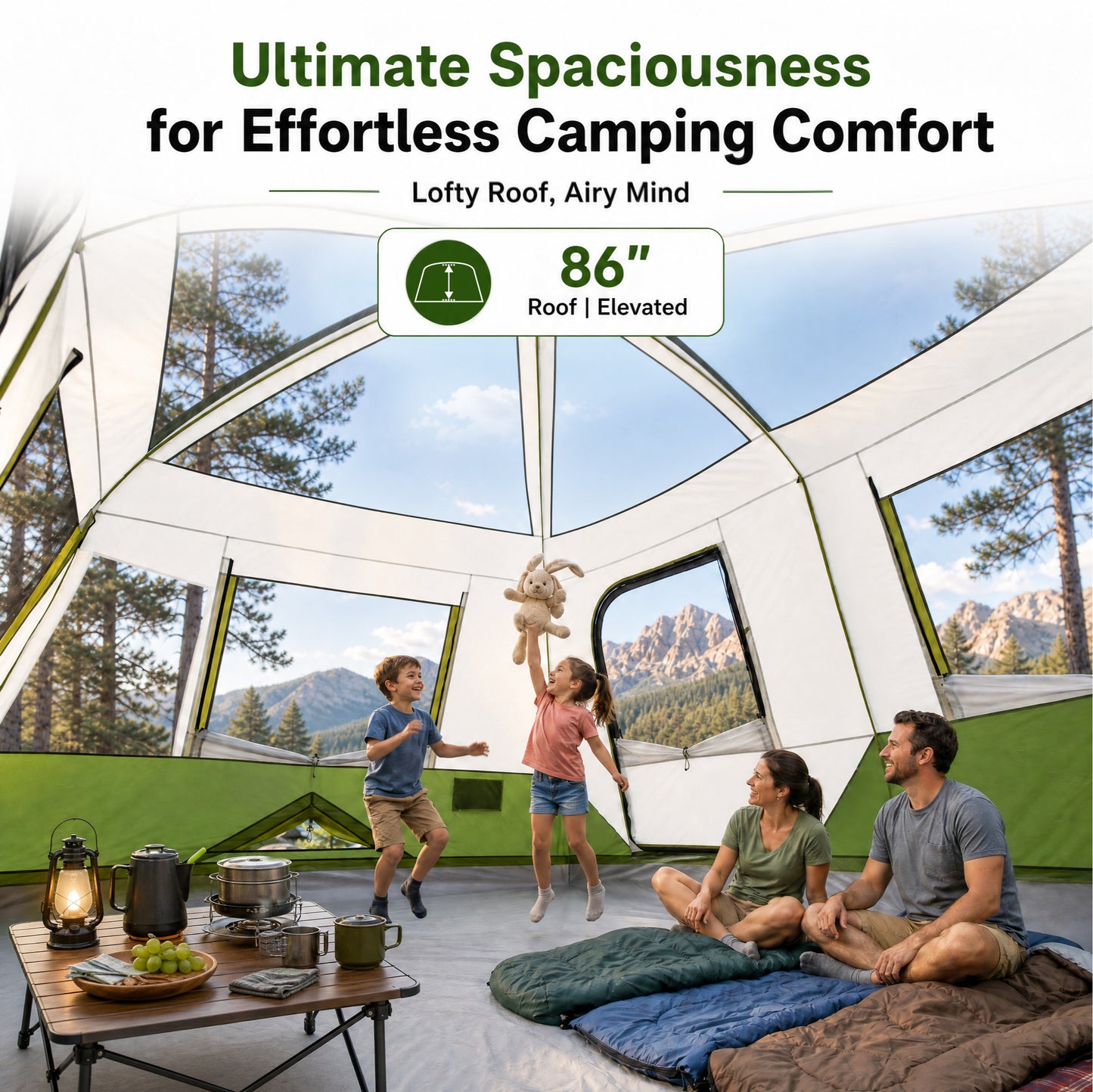 Sophia & William 10 Person Camping Tent 14x10FT All-Weather Large Family Cabin Tent with 2-Room Partition, Green