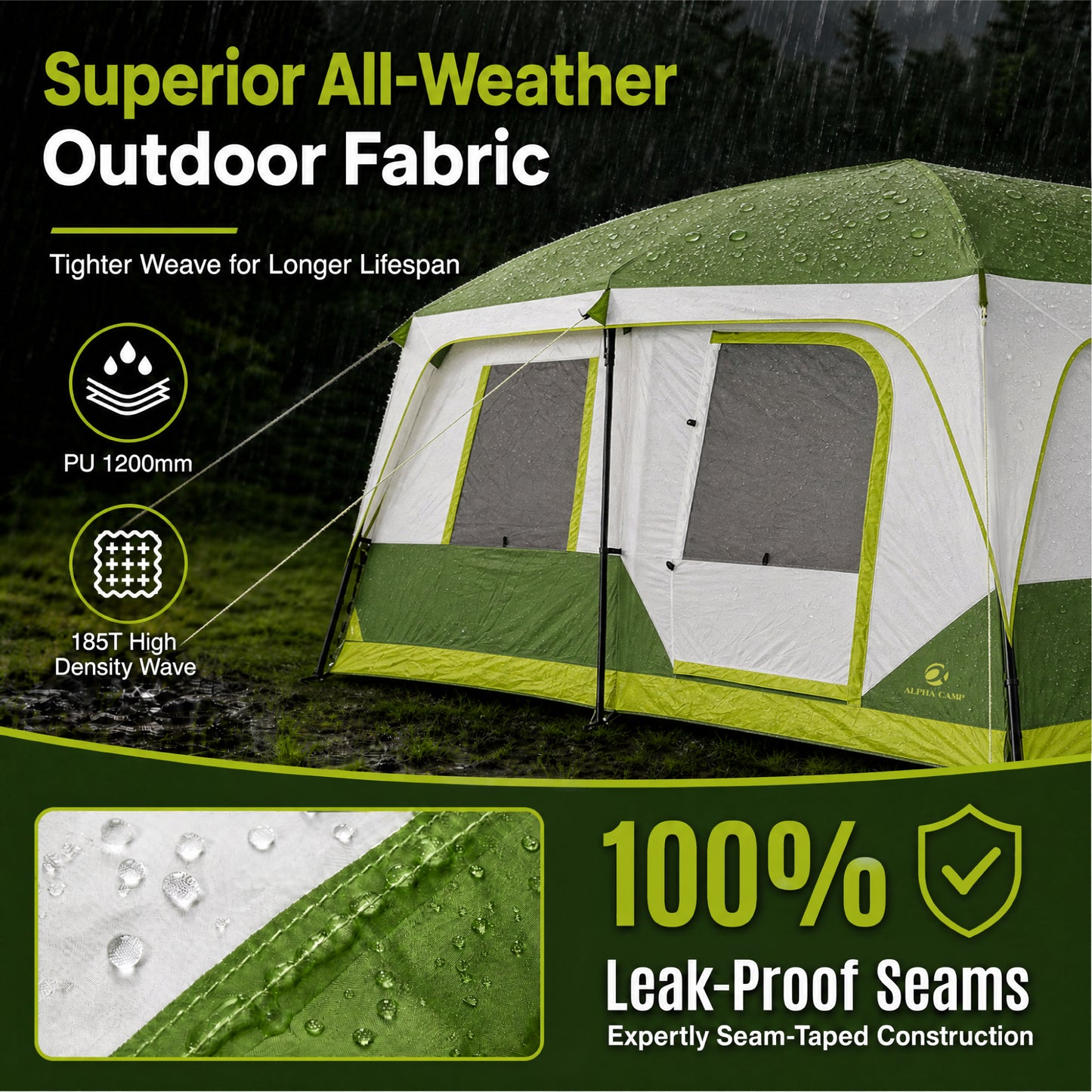 Sophia & William 10 Person Camping Tent 14x10FT All-Weather Large Family Cabin Tent with 2-Room Partition, Green